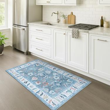 Imagem de Fame Rugs Tapete Oushak moderno azul-petróleo 6,6 cm x 18 cm, lavável vintage turco colorido oriental antigo inspirado em pequenos tapetes corredores, sala de estar de luxo para quarto (995T, 2'15.2