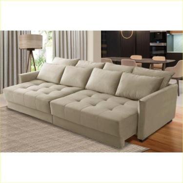 Imagem de Sofá Cama Retrátil e Reclinável 2,30m com Molas Catarina Veludo Bege R