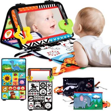 Imagem de Tummy Time Baby Mirror Toys Aboosam com livro de tecido enrugado