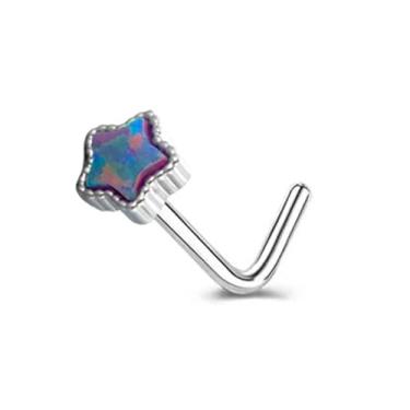 Imagem de Niaspi Anel de nariz de opala estrela em forma de L 20 g cristal de aço inoxidável pequena estrela piercing de nariz para mulheres joias delicadas piercing de narina, 20g, Aço inoxidável, Sem Pedra