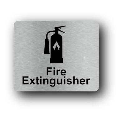Imagem de Placa de extintor de incêndio prata metálica com suporte autoadesivo de alta resistência, impressão UV para uso a longo prazo, 120 mm x 90 mm, material composto, ideal para instalações comerciais