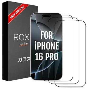 Imagem de Protetor de tela ROXX NEO japonês 9H 3D (pacote com 3) | Ajuste perfeito – Visibilidade total da tela | Para iPhone 16 Pro | Bordas arredondadas lisas | Dureza extra | Transparente | Resistente a