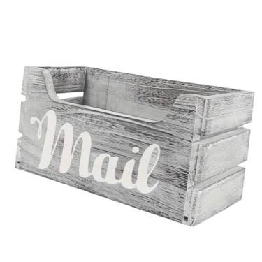 Imagem de Fenteer Organizador de correspondência de madeira, porta-cartas, montado na parede, multiuso, decorativo, rústico, para, bandeja de correspondência, Cinza