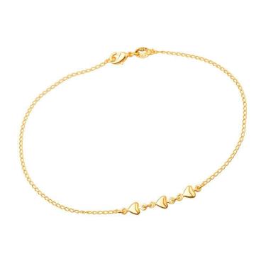 Imagem de Tornozeleira Dourada 3 Corações Lisa
