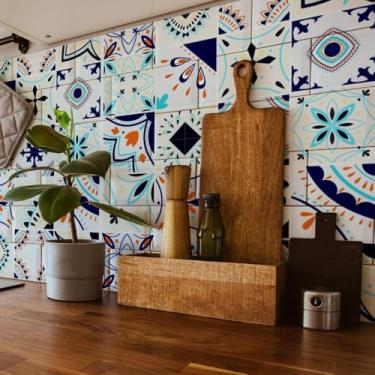 Imagem de Adesivo de Parede Azulejo Retrô 15 vintage colorido para Cozinha e Banheiro, ladrilho hidráulico, lavável e fácil de aplicar