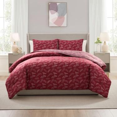 Imagem de Nestl Conjunto de edredom casal – Cama de amoreira em uma bolsa, conjunto de cama reversível, 3 peças, conjunto de cama floral macio, edredom botânico para todas as estações com fronhas