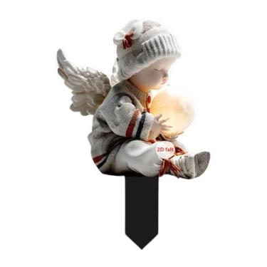 Imagem de rockible Estaca de jardim com asas de anjo 2D, decoração, presente decorativo, ornamento de anjo para festa, pátio externo, gramado, B
