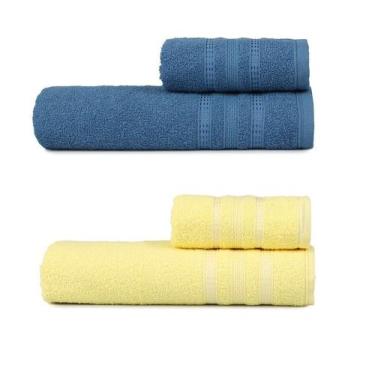 Imagem de Jogo Toalha de Banho e Rosto Sky 4 Peças Atlântica, Azul e Amarelo