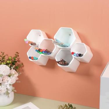 Imagem de DJAPWPX Suporte de caneta hexagonal, organizador de caneta modular de plástico com 6 xícaras, recipiente de armazenamento removível de 65° para mesa de escritório doméstico (branco)