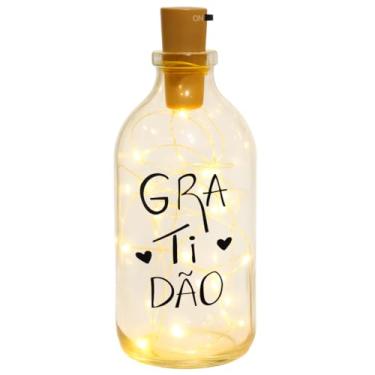 Imagem de So Arts Abajur Garrafa Decorativa com LED, Vidro com Frase, Iluminação Decorativa (Gratidão)