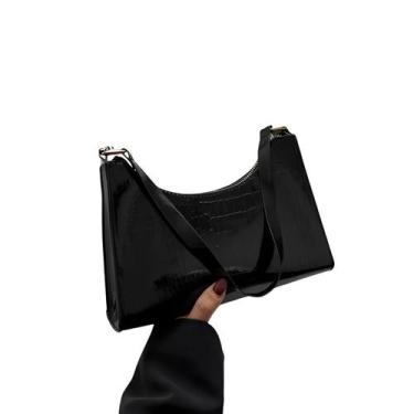 Imagem de Bolsa Metálica Sintética Crocodilo PU Pequena de Ombro/Mão - Bag, Pret