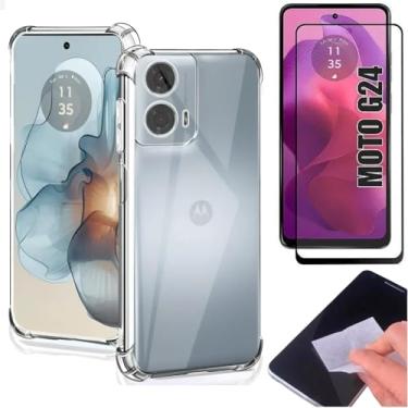 Imagem de [GL CASES] KIT Capa Capinha Case Motorola Moto G24 Slim Clear Anti Impacto Reforçada Silicone Transparente Flexível Anti Choque + Pelicula Motorola Moto G24 De Vidro 3D Cobertura Total