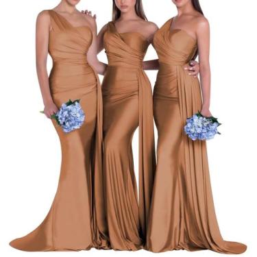 Imagem de Vestido de dama de honra Rjer One Shoulder Mermaid Burnt Orange
