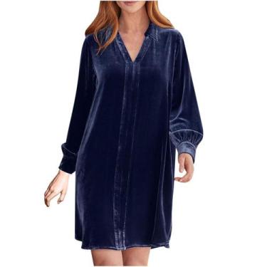 Imagem de Vestidos femininos sexy sólidos de manga comprida de veludo com costur