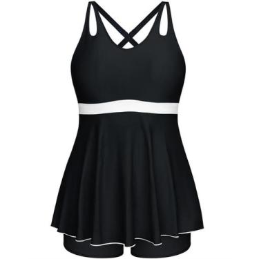 Imagem de Maiô Tankini Hanna Nikole feminino plus size preto 24+