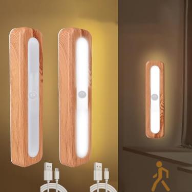 Imagem de Luminária de parede LED interna com bateria USB recarregável, luminária de parede sem fio com escurecimento contínuo, design magnético de grãos de madeira, iluminação de parede, indução de c