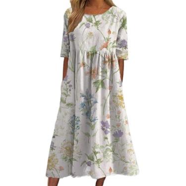 Imagem de Vestido maxi Akivide Summer Boho Floral de manga curta para mulher