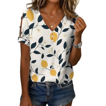 Imagem de Blusa feminina Zhyaj com estampa floral boho com decote em V e manga c