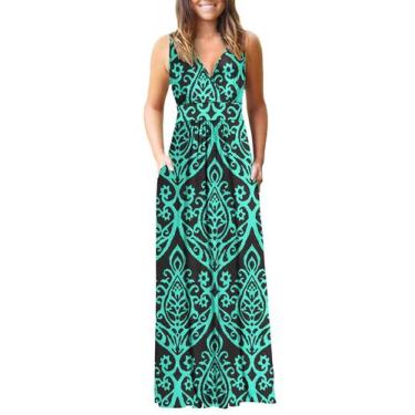 Imagem de Vestido longo feminino AUSELILY com decote em V profundo, solto, liso,