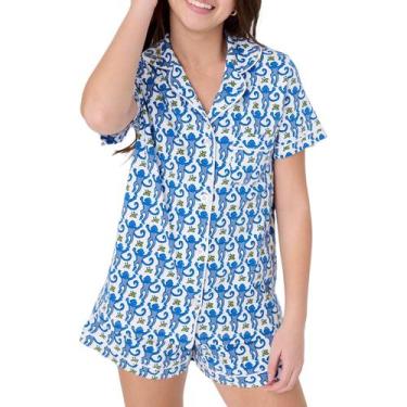 Imagem de Conjunto de pijamas femininos, shorts com botões, 2 peças Monkey Bunny