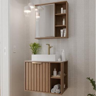 Imagem de Gabinete Suspenso Banheiro Noruega 60cm com Cuba e Espelheira Treviso 