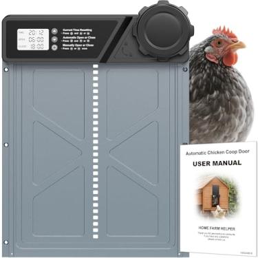 Imagem de Porta grande automática para galinheiro, porta de frango automática de alumínio com modo manual e temporizador, antibeliscar e alimentado por bateria, porta de galinha com visor LCD para galinhas