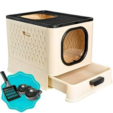 Imagem de Caixa De Areia Fechada Para Gatos Porta Transparente 02 Comedouros Pá Fácil Limpar Gatos Todos Portes Residencia Caixa De Areia(SANITÁRIO LUXO SB - NUDE)