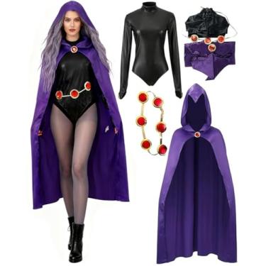 Imagem de Pigmiss Conjunto de fantasia de cosplay de corvo, capa de cinto, uniforme de Halloween, fantasia de cosplay para mulheres, Multicolorido., G