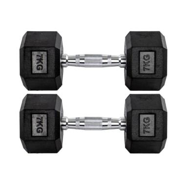 Imagem de Par Halteres 7kg + 7kg Dumbbell Sextavado Emborrachado Pegada Cromada Gallant (GDb07F3B-Pt)