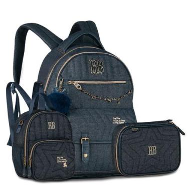 Imagem de Kit Rebecca Bonbon Mochila Costas Jeans com Lancheira e Estojo - Clio 