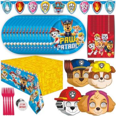 Imagem de Kit de decorações de aniversário Paw Patrol serve 16 pessoas com toalh