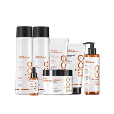 Imagem de Kit Eico Pro Força e Crescimento Shampoo Condicionador 300ml Máscara Tratamento 300g Fluido Preenchedor Booster 30ml Leave-in Finalizador Protetor Térmico 200ml e Redensificador Capilar 190ml