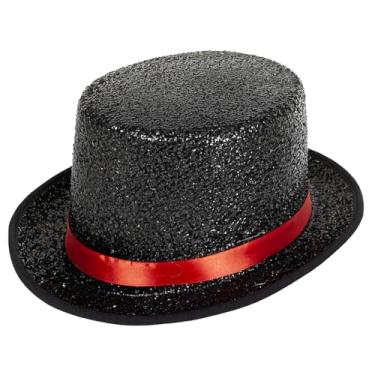 Imagem de Barelove Cartola, fantasia de magico, vitoriano, de lantejoulas brilhantes, chapéu de Natal, chapéu de coco, fantasia de cosplay, Vermelho brilhante, M