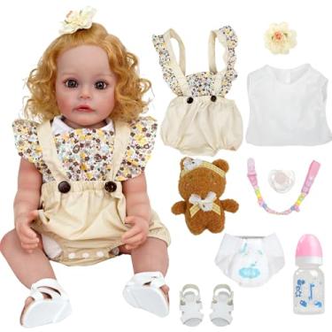 Imagem de Bebê Reborn Boneca Silicone Menina Loira Realista 55cm Olhos Azuis Pode Dar Banho