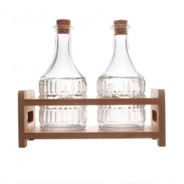 Imagem de Conjunto 2 Garrafas De Azeite Suporte Em Madeira 180ml Lyor