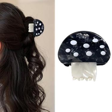 Imagem de 1 grampo de cabelo fofo em forma de cogumelo para cabelos finos e grossos, prendedor de acetato antiderrapante forte, acessórios de moda para cabeça para mulheres, preto
