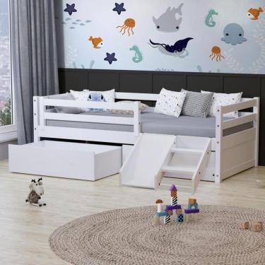 Imagem de Cama Slim Rb E Gavetão E Mini Escada/escorregador Branco Housin