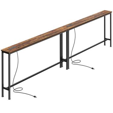 Imagem de SUPERJARE Mesa de sofá de 106,3 polegadas com tomadas elétricas e portas USB-C, mesas de console estreitas de 5,9 polegadas, mesas de sofá de entrada com armazenamento, sofá atrás, espaços pequenos