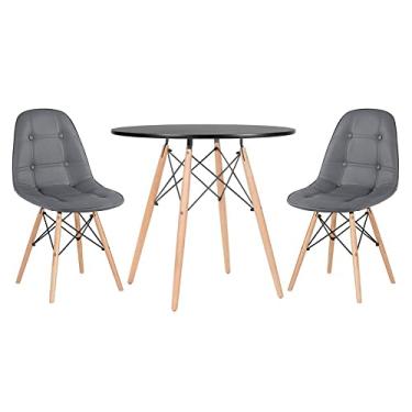 Imagem de Loft7, Kit Mesa Eames 80 cm preto + 2 cadeiras Eames Botonê cinza escuro