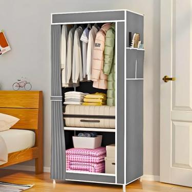Imagem de Guarda Roupa Dobrável Mini Organizador de Roupas Solteiro Portátil Desmontável Multiuso (Cinza)