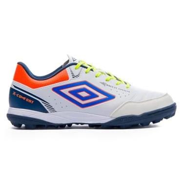 Imagem de Chuteira Umbro X-Confort Society Branca e Laranja