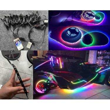 Imagem de Controle remoto Bluetooth, 14 peças, escurecido fumado, preto, PCB, RGB Dream Color Chaser Chaser, tiras de luz endereçáveis para Polaris Slingshot Ryder Spyder 2024 (14 peças de tiras de luz de
