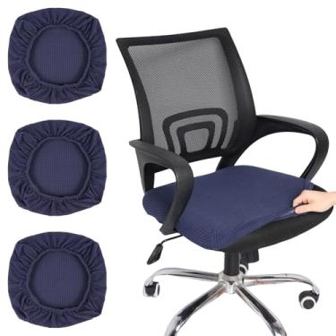 Imagem de 4 peças de capa de assento elástica para cadeira de computador, removível, lavável na máquina, para mesa de escritório, cozinha, sala de jantar, bar (4, azul marinho)