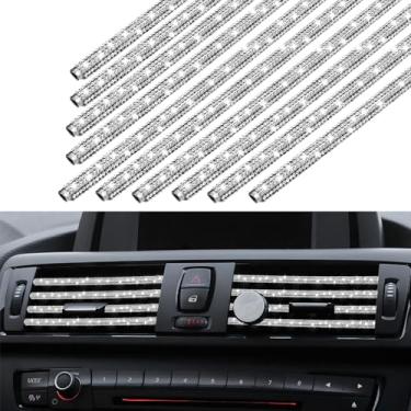 Imagem de Zelphvt 10 peças Bling Car Vent Outlet Trim Bling Car Accessories for Women Interior Rhinestone Cars Air Conditioner Vent Decoration Strip Glitter Cars Decorações para mulheres