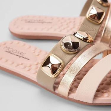 Imagem de Sandalia Feminina Conforto Casual Modare Rasteira, Verde, Dourado, 36