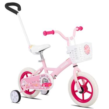Imagem de KEANO Voyager Bicicleta infantil de 12 polegadas para meninos e meninas de 2 a 4 anos, bicicleta infantil com rodas de treinamento e cesta, alça removível para os pais, bicicleta infantil vermelha