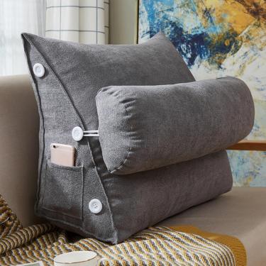 Imagem de Almofada De Leitura Triângulo Em Casa, Almofada De Apoio Lombar Em Cunha, Cama De Encosto Macia, Encosto De Cintura De Sofá, Almofada De Pescoço Ajustável, Grey, 60x22x50cm