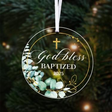 Imagem de Enfeite de Natal batismo 2026 para casa, árvore de Natal, presentes de batismo para meninos, meninas, netos, decorações de festa para meninos e meninas, presentes de batismo para afilhada, presente de