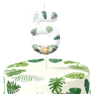 Imagem de Velas de aniversário de animais selvagens para bolo, velas número 5, decorações de aniversário, suprimentos de festa, topo de bolo safári na selva para decorações de festa temática para meninos e