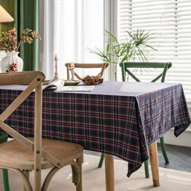 Imagem de KAIJIE Toalha de mesa – toalha de mesa retangular padrão quadriculado algodão linho impermeável tecido bordado capa de mesa para jantar interno e externo 140 x 300 cm